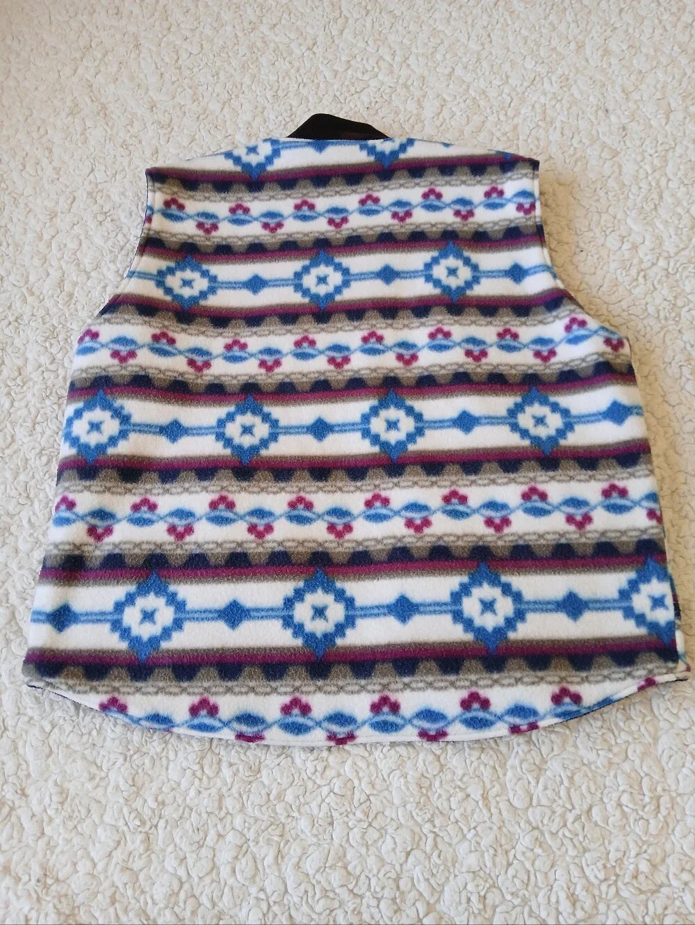 Riversable Aztec Fleece Vest Mens Large Blue Brown Red Vintage
